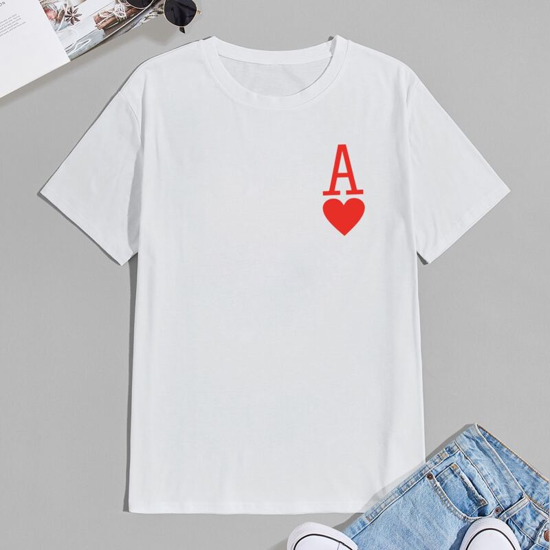 

Men Letter And Heart Print Tee, White