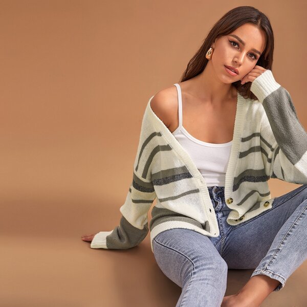 

Button Front Striped Cardigan, Multicolor