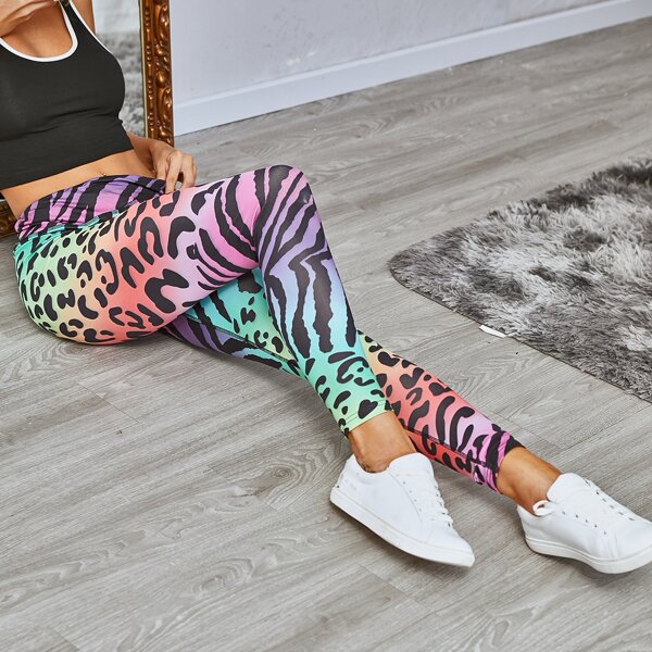 

Zebra Stripe Wideband Waist Sports Leggings, Multicolor