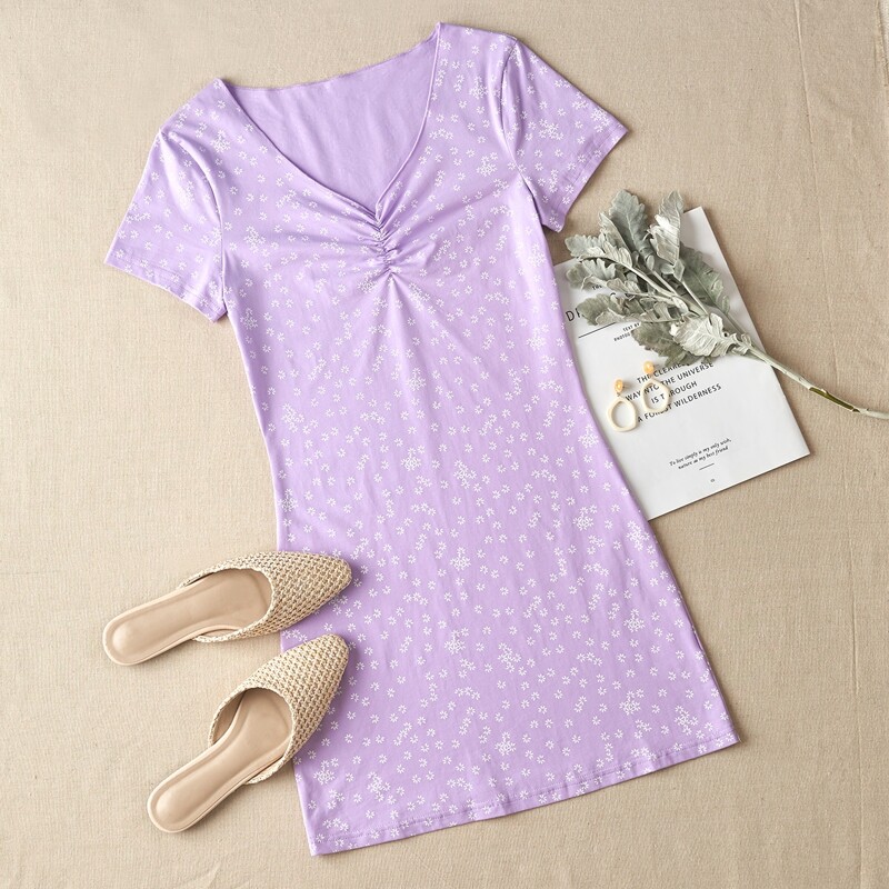 

Ditsy Floral Ruched Front Dress, Lilac purple
