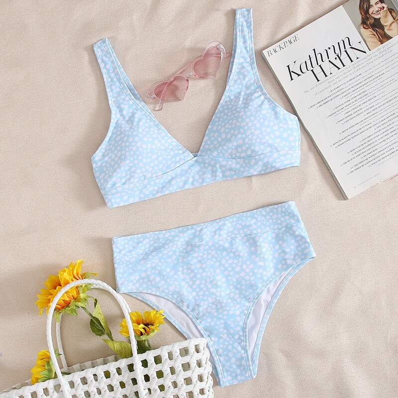 

Dalmatian V Neck Bikini Swimsuit, Pastel baby blue