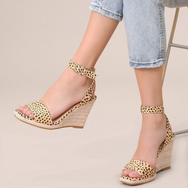 

Open Toe Leopard Ankle Strap Espadrille Wedges, Multicolor