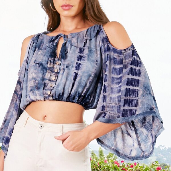 

Tie Dye Long Sleeve Ruffle Crop Top, Multicolor
