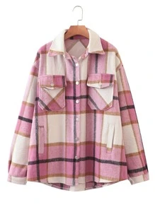 SHEIN Essnce Plaid Flap Pocket Overshirt