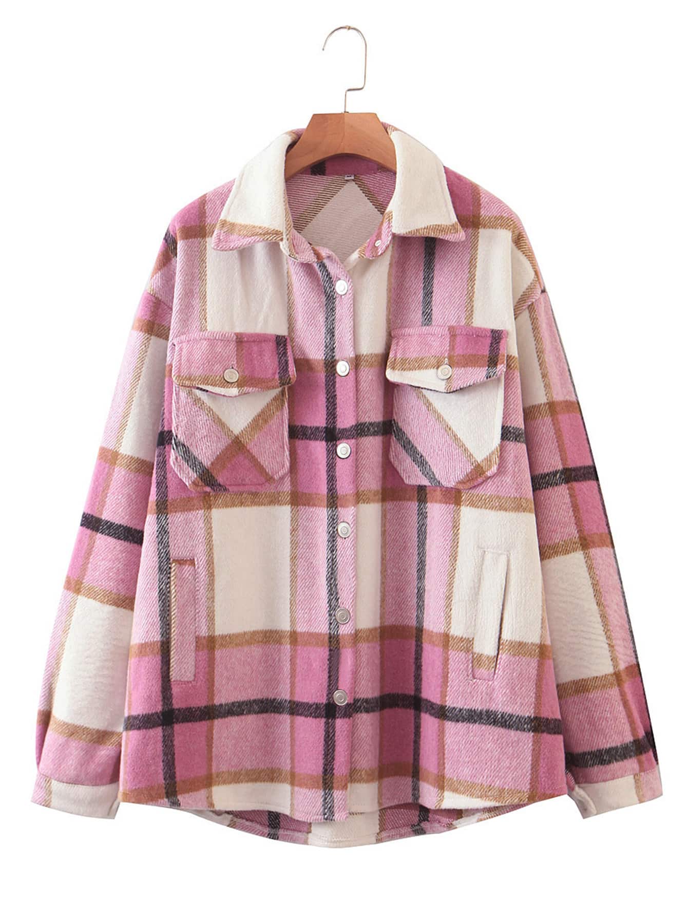 SHEIN Essnce Plaid Flap Pocket Overshirt