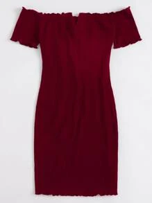 SHEIN EZwear Vestido ribete en forma de lechuga de hombros descubiertos escote V - Granate - Ver 4