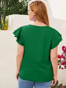 SHEIN Clasi 加大锁眼领多层飘袖上衣 - 綠色 - 查看 2