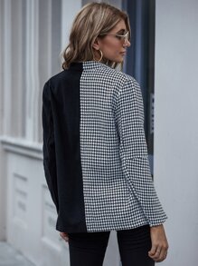 Two Tone Houndstooth Print Blazer