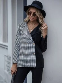 Two Tone Houndstooth Print Blazer