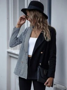 Two Tone Houndstooth Print Blazer