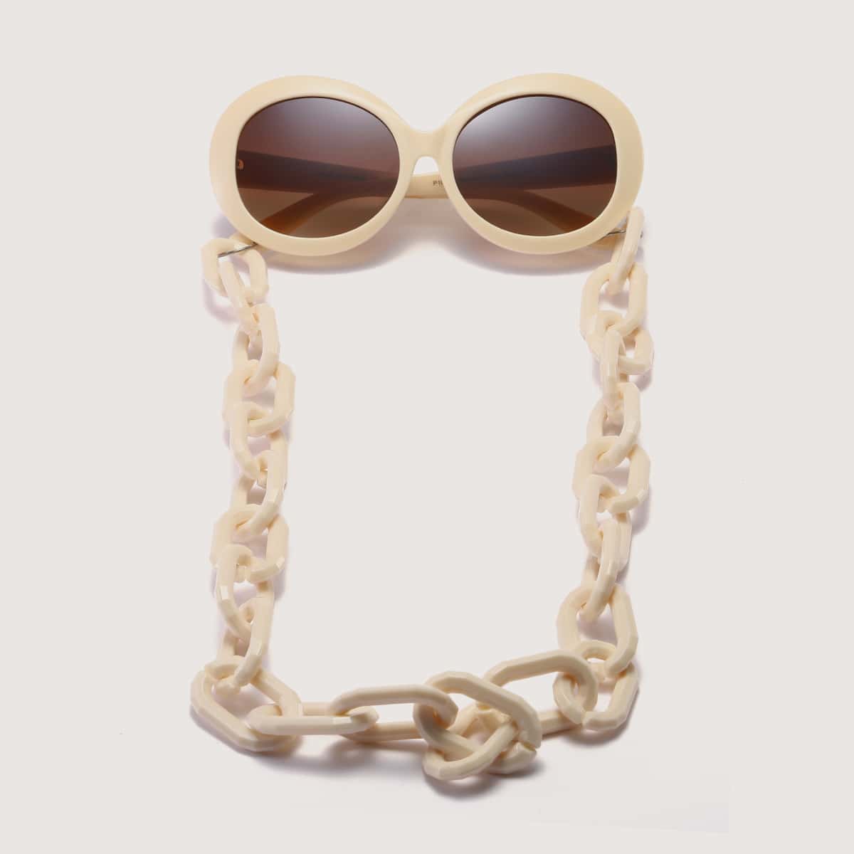 

Chain Decor Acrylic Frame Sunglasses, Beige