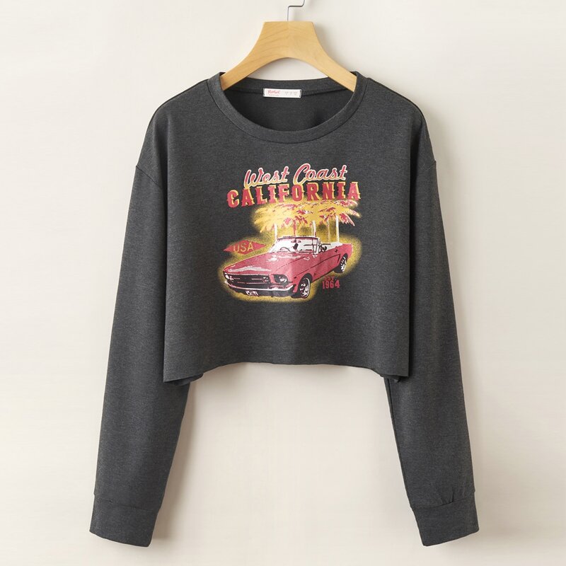 

Car & Letter Graphic Sweatshirt, Dark grey
