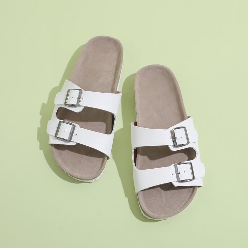 

Buckle Decor Slide Sandals, White