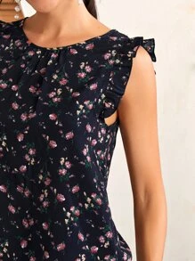 SHEIN Clasi Top floral de sisa con fruncido - Azul Marino - Ver 3