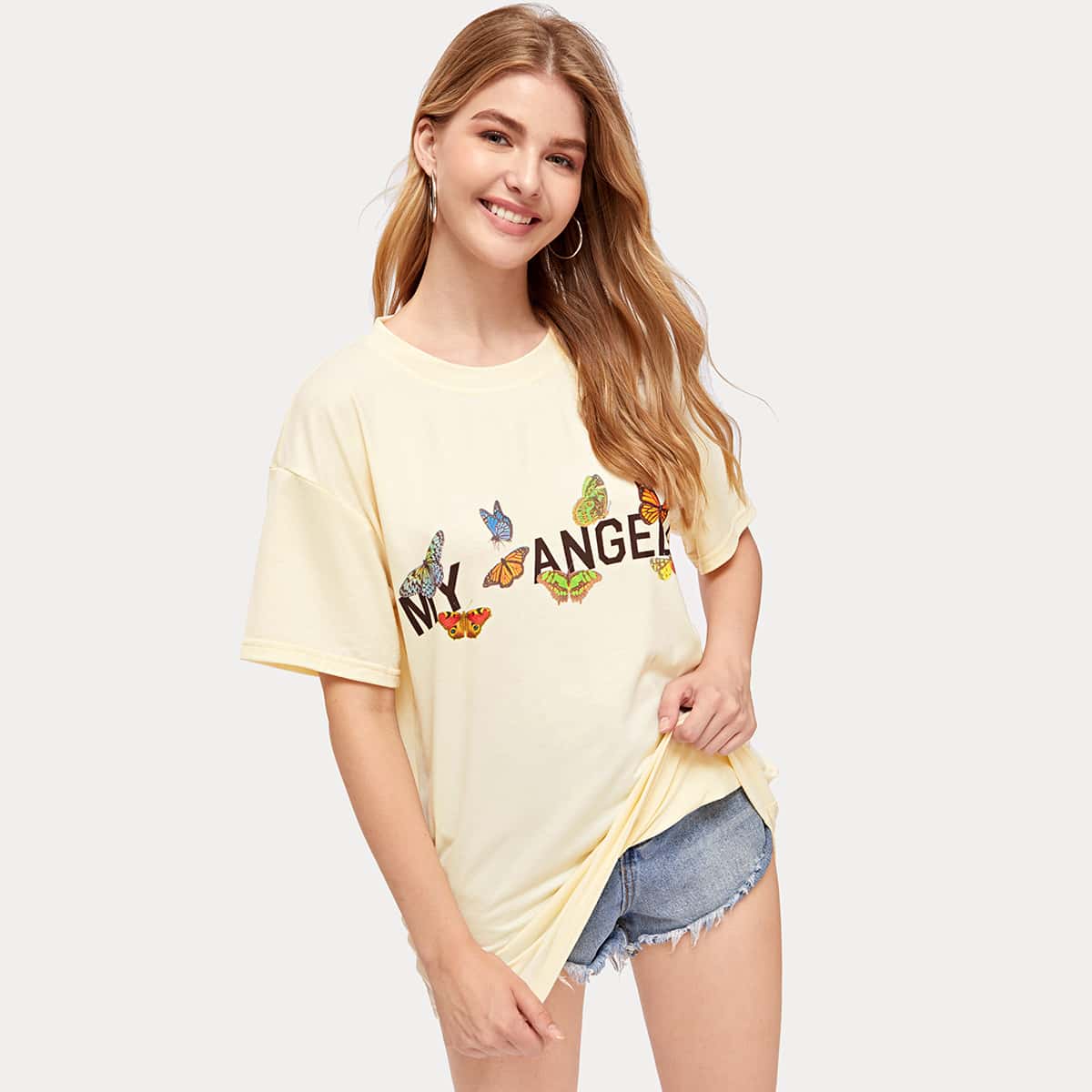 

Butterfly & Letter Oversized Tee, Apricot