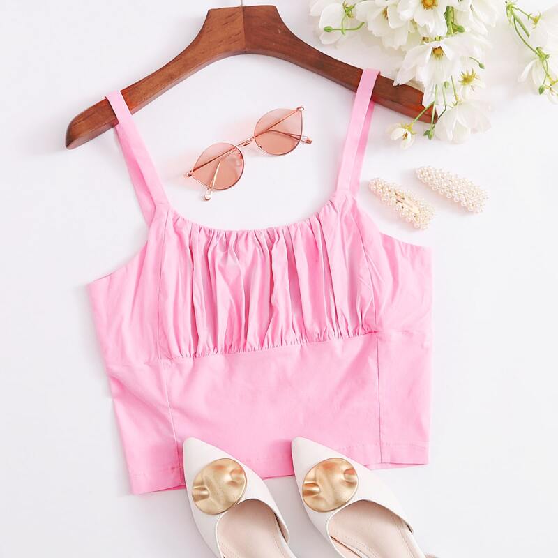 

Ruched Front Crop Cami, Pink
