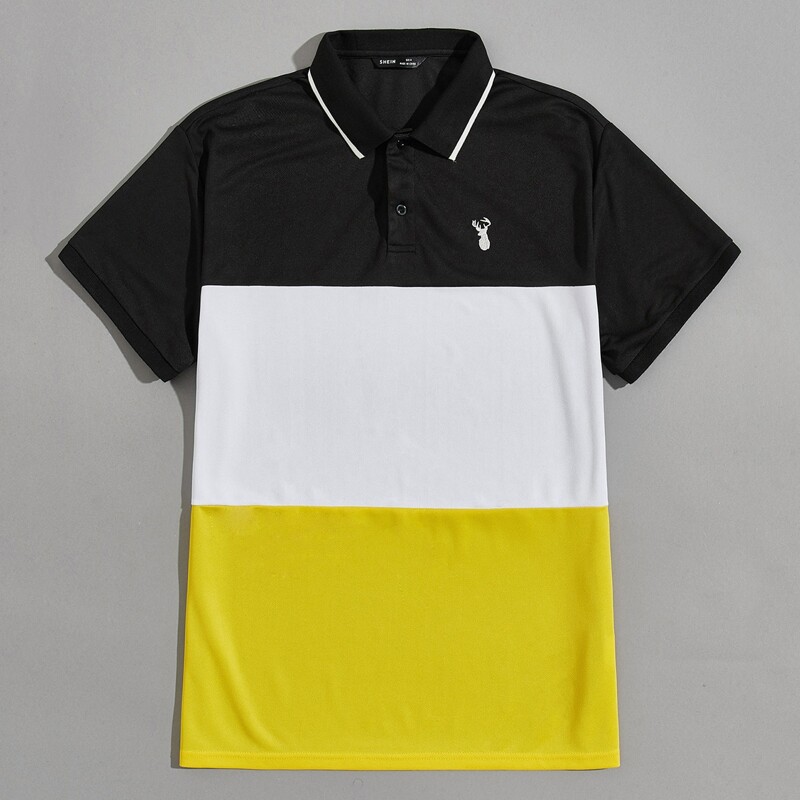 

Guys Deer Embroidered Colorblock Polo Shirt, Multicolor