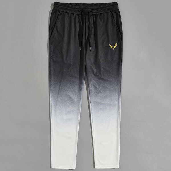 

Men Graphic Embroidered Ombre Pants, Black and white