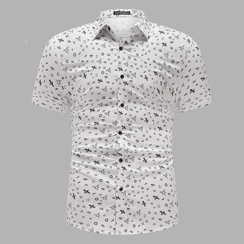 Guys Galaxy Print Short Sleeve Shirt, White