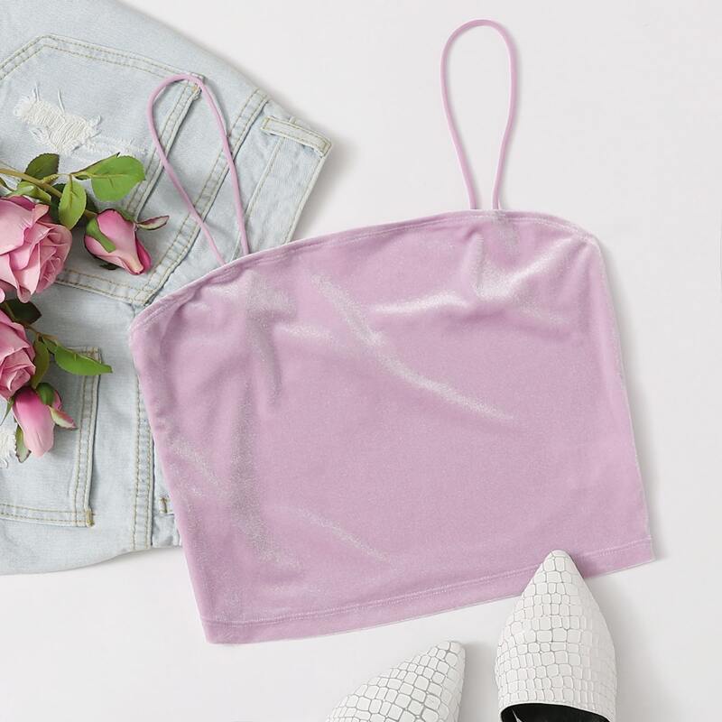 

Solid Velvet Crop Cami Top, Lilac purple