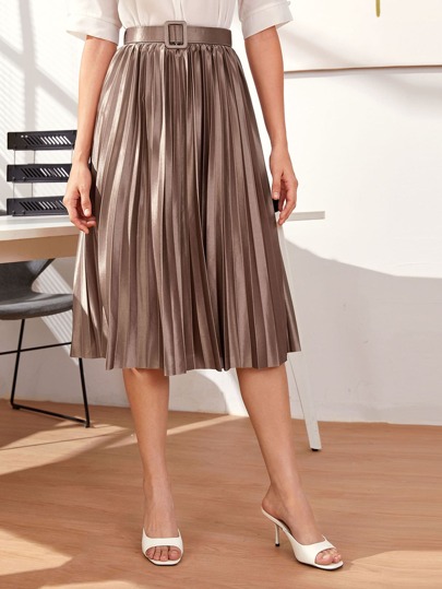 Мокко Коричневый с поясом Одноцветный Элегантный Юбки