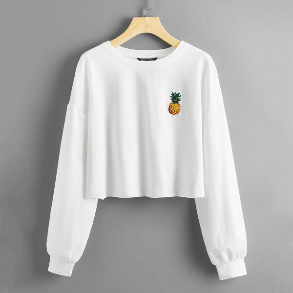 

Pineapple Embroidered Crop Pullover, White