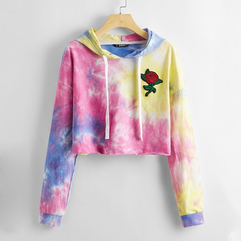 

Drop Shoulder Patched Detail Tie Dye Hoodie, Multicolor