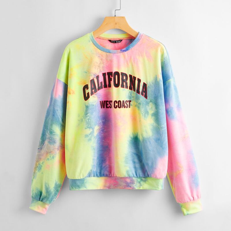 

Drop Shoulder Letter Graphic Tie Dye Pullover, Multicolor