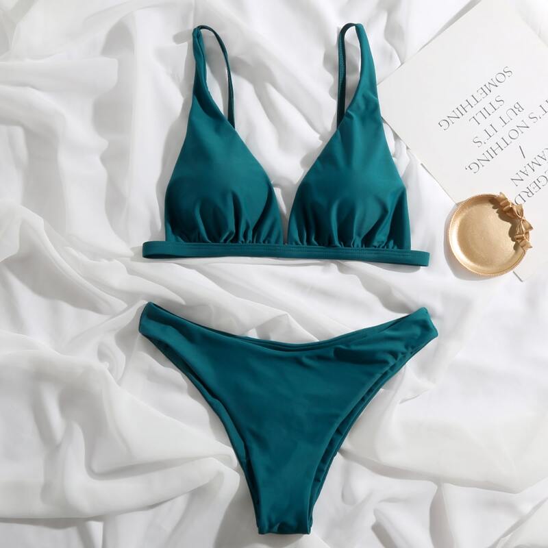 

Triangle Cheeky Bikini Swimsuit, Teal blue