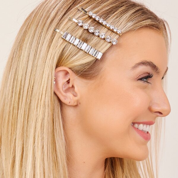 

Three Rhinestone Detail Bobby Pins, Gold