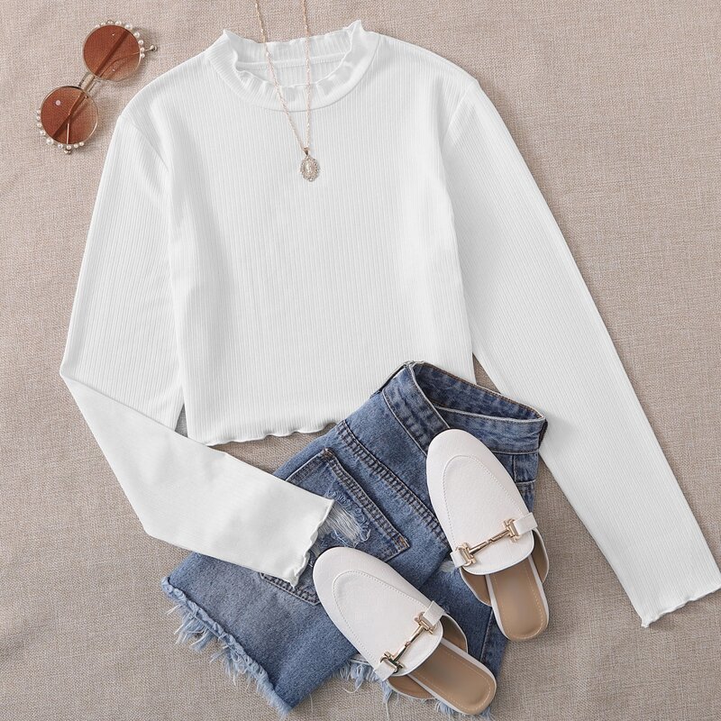 

Lettuce Trim Ribbed White Tee