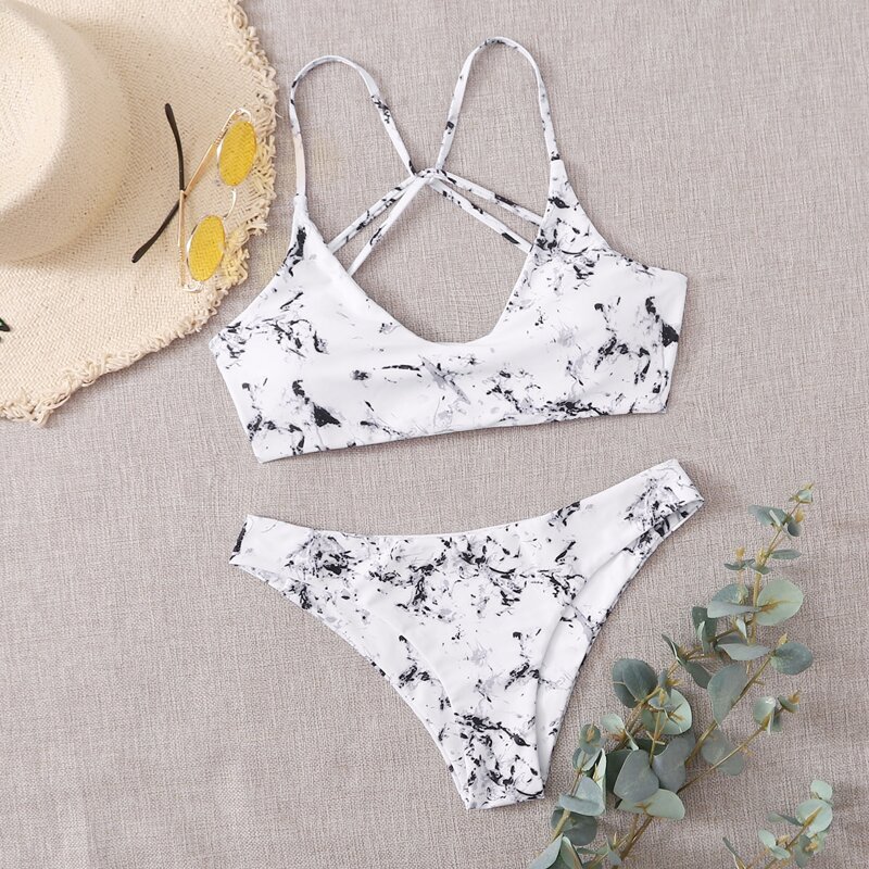 

Tie Dye Tie Back Bikini Swimsuit, White