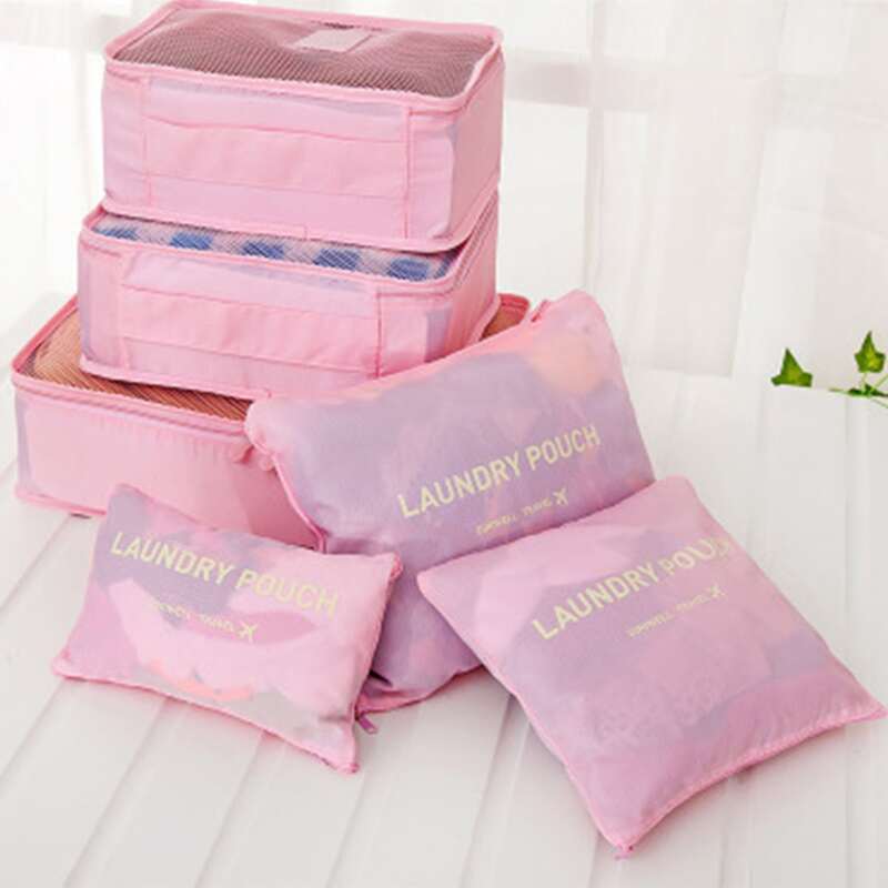 

6pcs Portable Travel Storage Bag, Pink