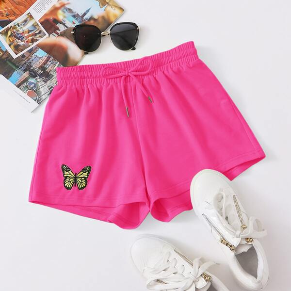 

Butterfly Embroidered Track Shorts, Hot pink bright