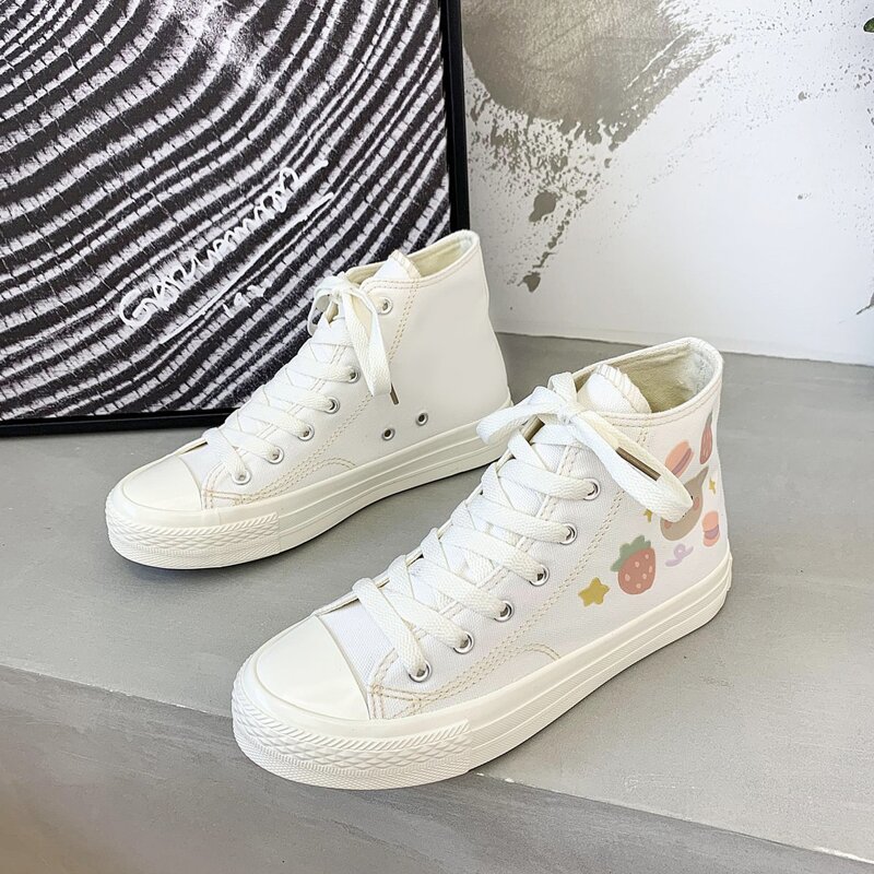 

Cartoon Graphic High Top Canvas Sneakers, White