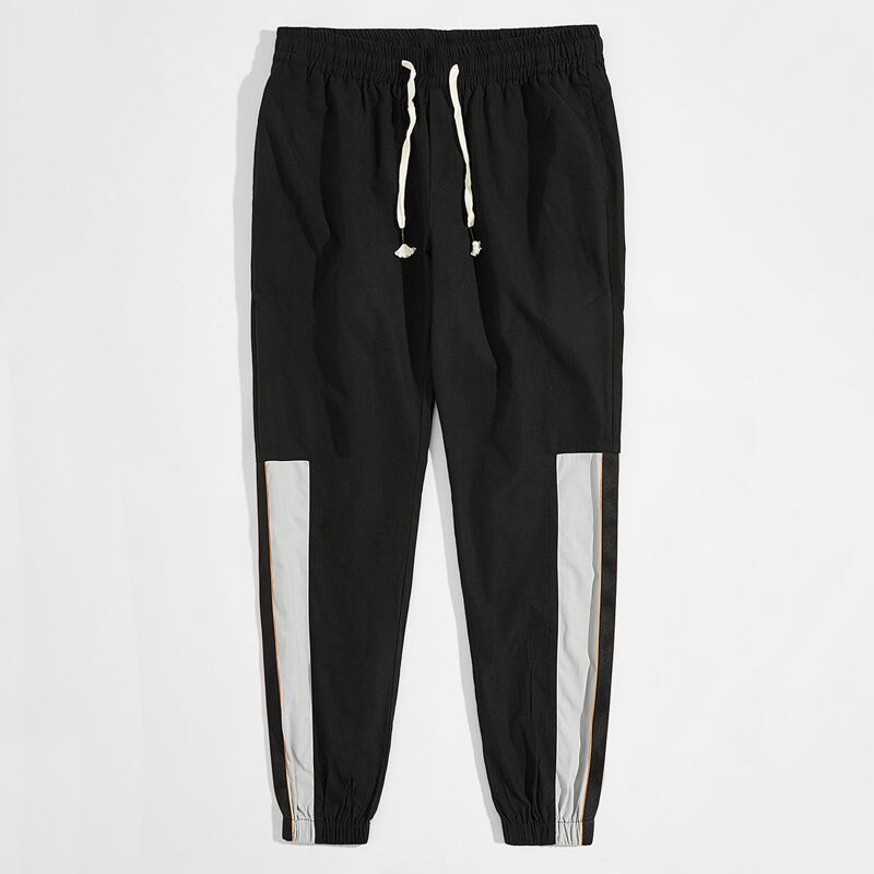 

Guys Contrast Panel Drawstring Sweatpants, Black