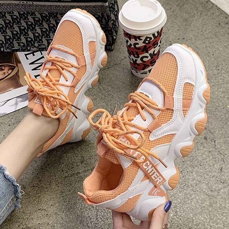 

Lace-up Front Mesh Chunky Sneakers, Orange