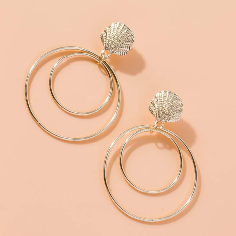 

Ring & Shell Drop Earrings, Gold