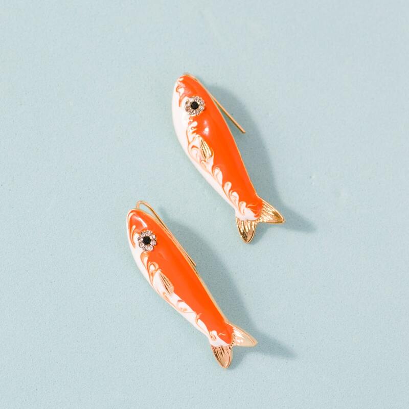 

Rhinestone Decor Fish Earrings, Orange