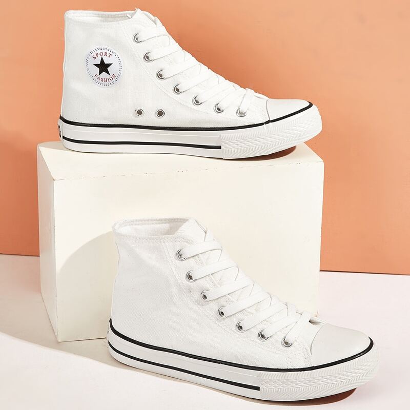 

Lace-up Front High Top Canvas Sneakers, White