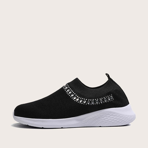 

Rhinestone Decor Knit Slip On Sneakers, Black