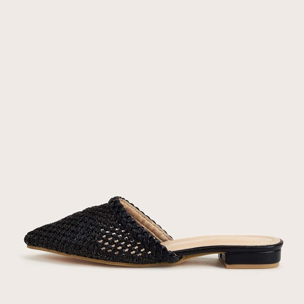 

Braided Hollow Out Flat Mules, Black