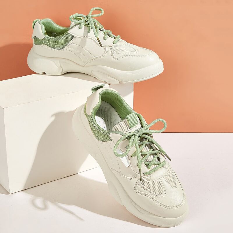 

Lace-up Front Colorblock Sneakers, Beige blue