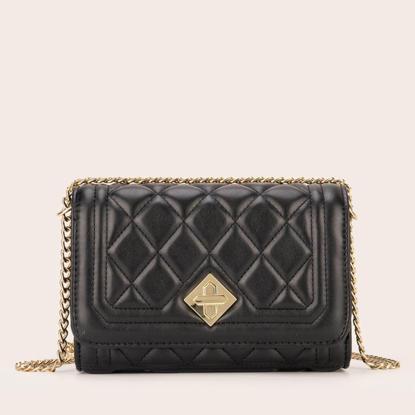 

Twist Lock Quilted Crossbody Bag, Black