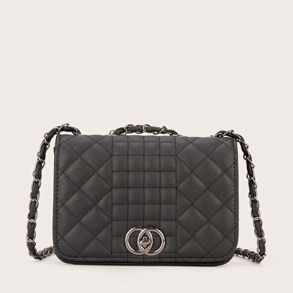 

Twist Lock Quilted Crossbody Bag, Black