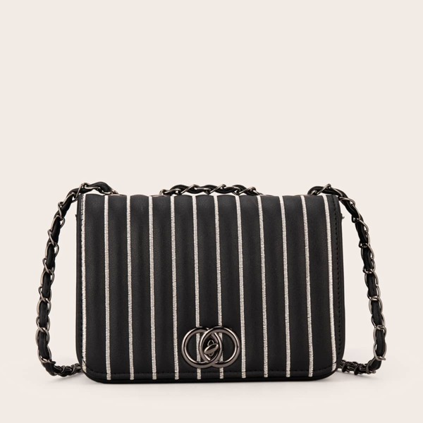 

Twist Lock Striped Crossbody Bag, Black