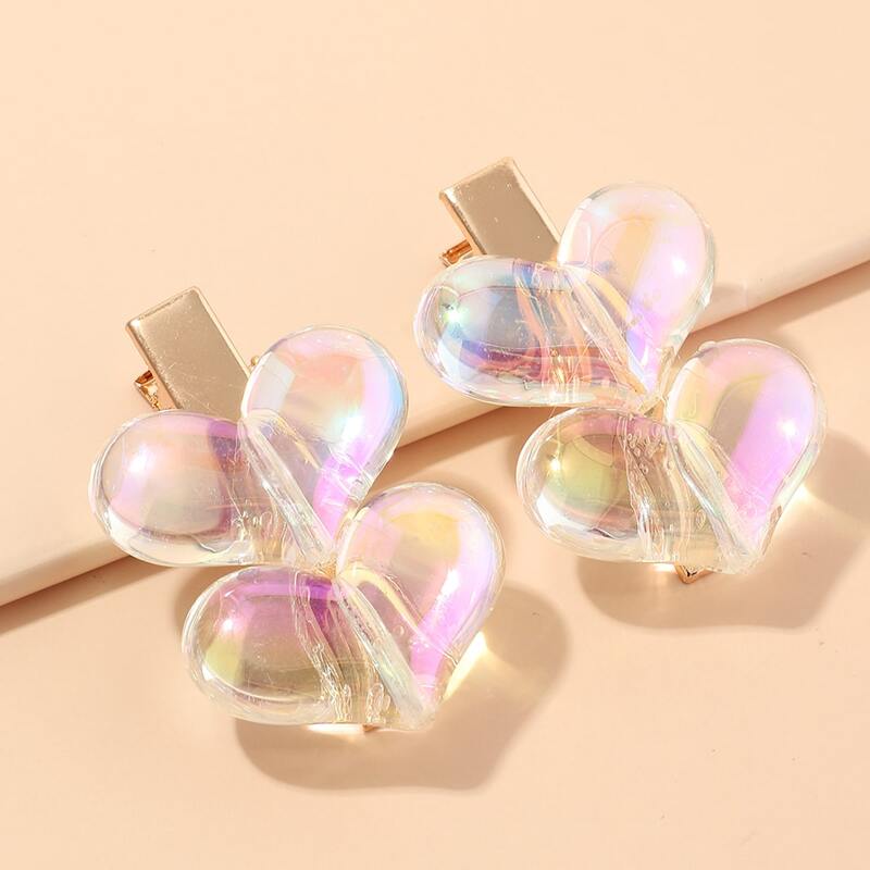 

2pcs Holographic Heart Hair Clip, Clear