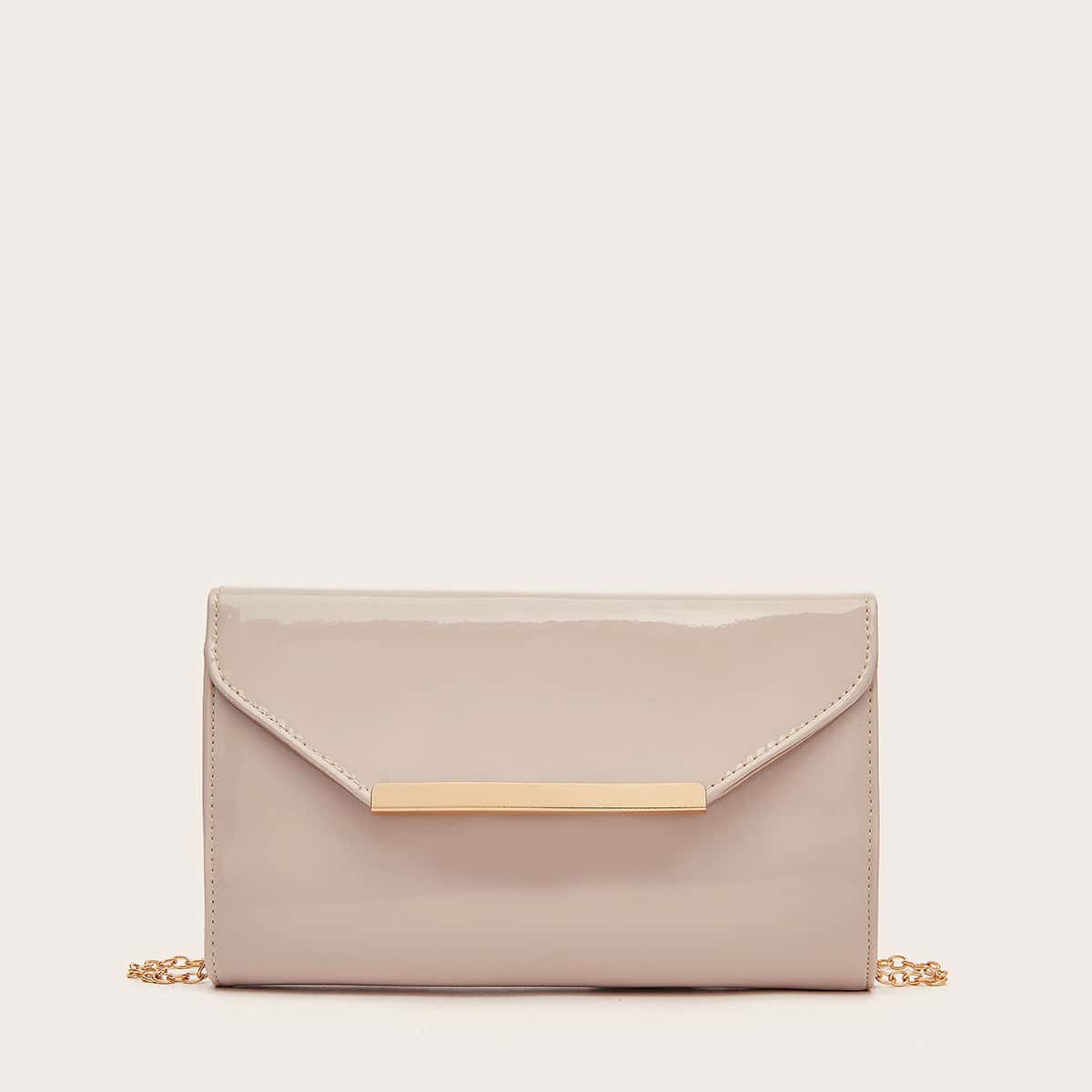 

Metal Decor Flap Clutch Bag, Dusty pink
