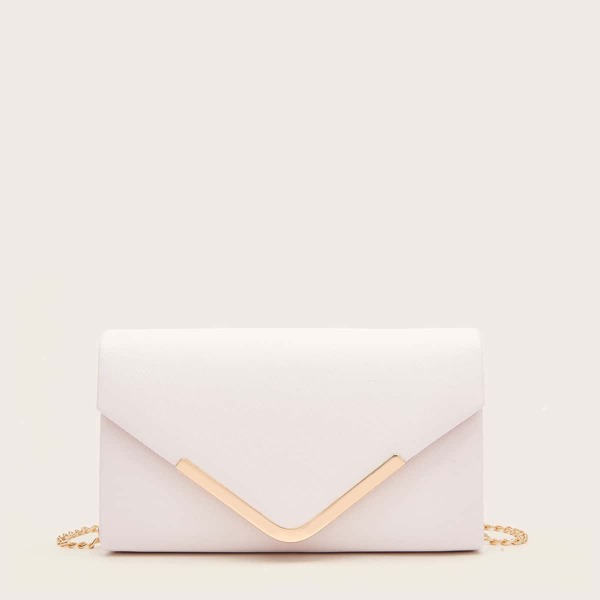 

Metal Decor Flap Clutch Bag, White