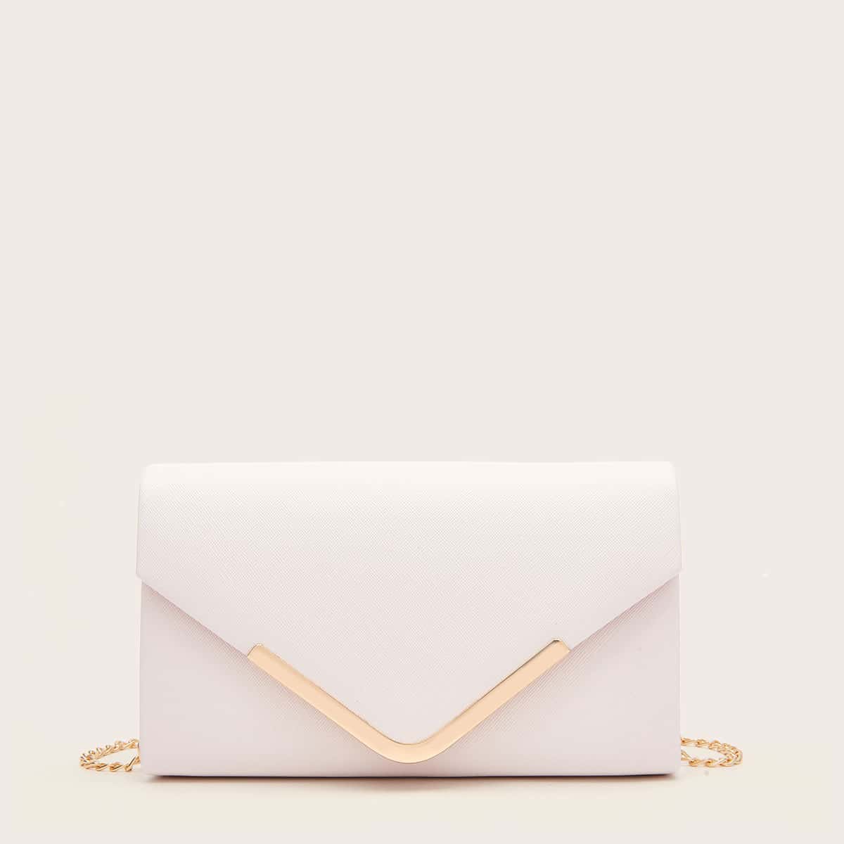 

Metal Decor Flap Clutch Bag, White